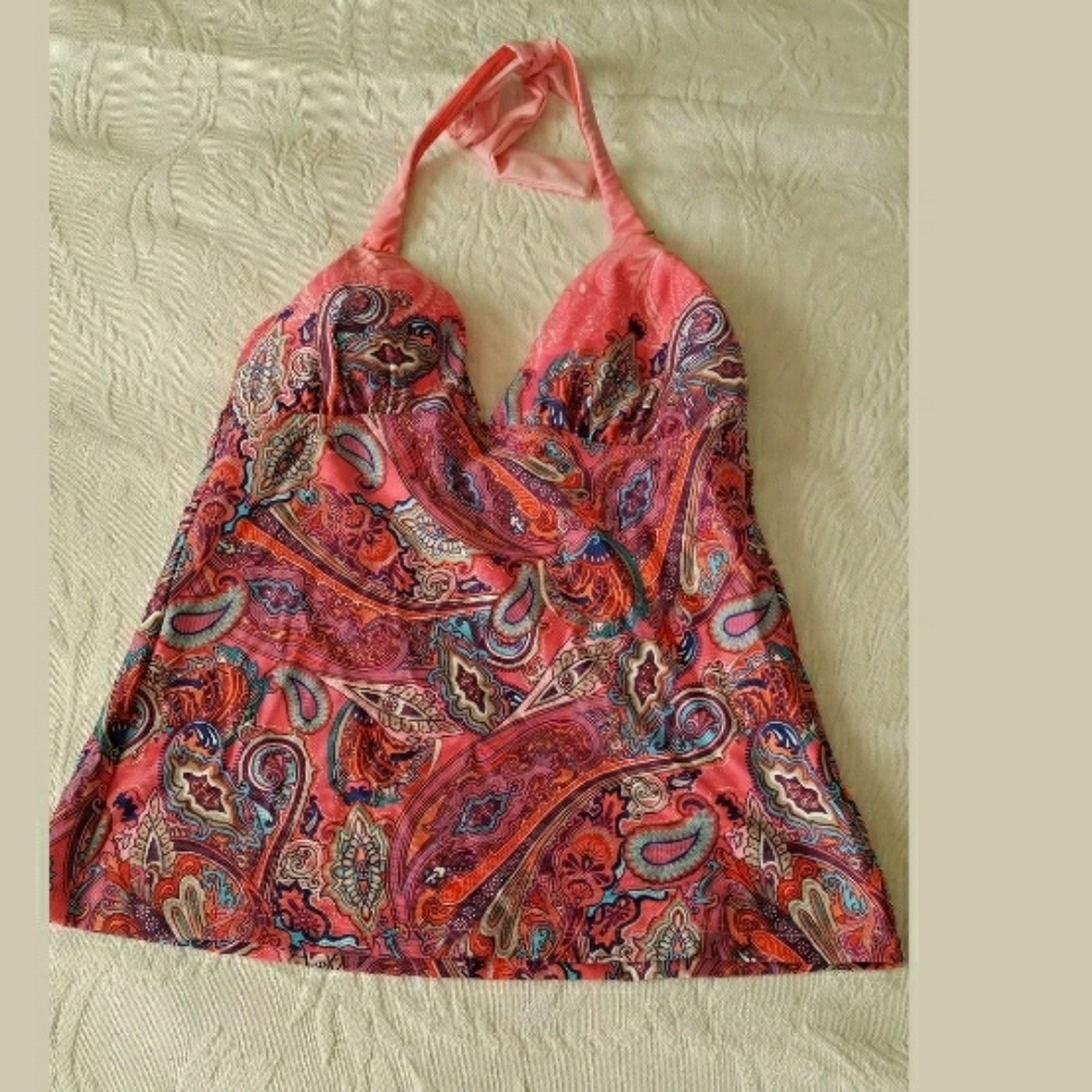 2Bamboo  Tankini Swimsuit Top Coral 32B 32C S New